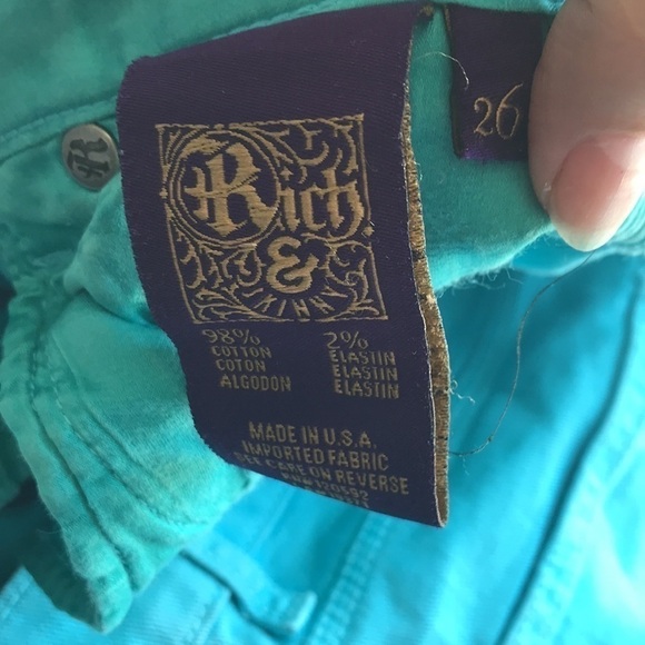 R&S Turquoise Low Rise Skinny Jeans Cropped Zip Hem Sz 26 - Picture 11 of 12